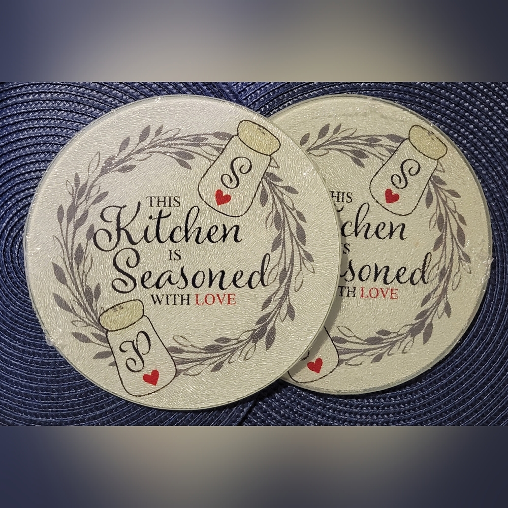 2 Cutting Boards by Cooking Concepts® Round Glass with design 8 inches NEW